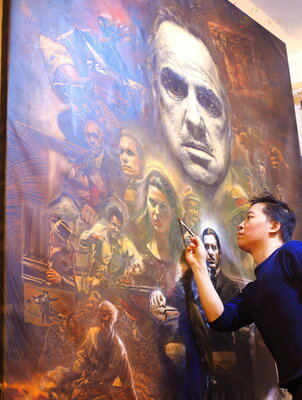 Artist "Michael Andrew" Law Cheuk Yui At work in studio.