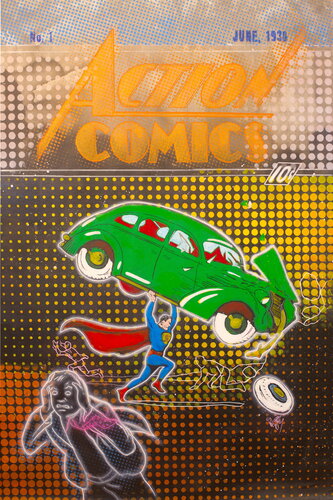 Michael Andrew Law — Action comic #1 first appearance of Superman Recreation Art — Exquisite Maximalism Pop | Culture Re-imagine or Recreation