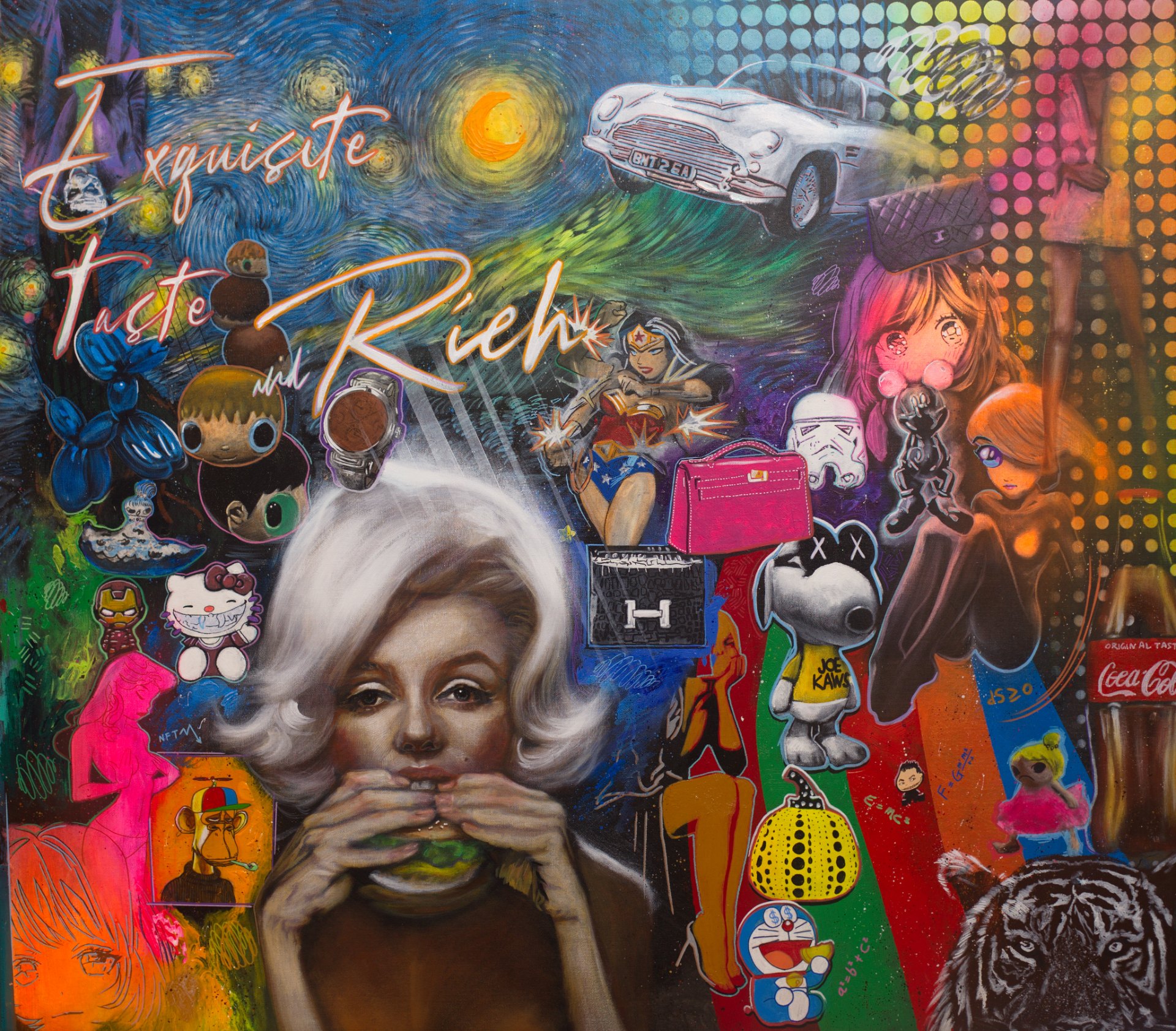 Michael Andrew Law — Untitled Exquisite Maximalism pop art (Monroe Burger) — Exquisite Maximalism Pop | Maximalist Pop Art