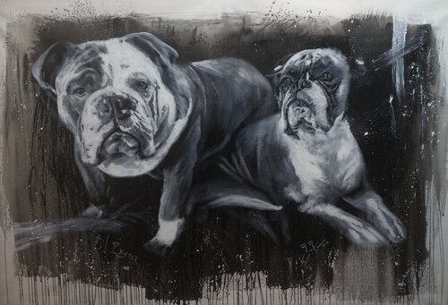Michael Andrew Law — Buster and Coco — Monochrome Canvas Paintings