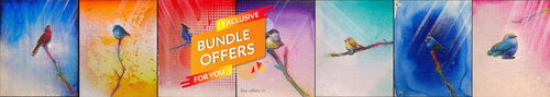 Michael Andrew Law — Cute Birds Heptaptych — Colorful Canvas Paintings
