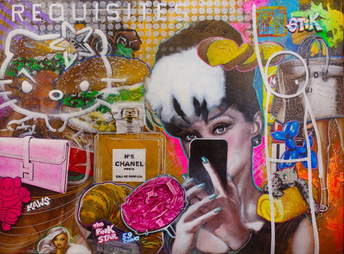 Michael Andrew Law — Exquisite Maximalism Pop Art (Audrey Hepburn selfie, The Pink Star, Stik, Shepard Fairey's Hello Kitty, Hermès wallet...) — Exquisite Maximalism Pop | Maximalist Pop Art