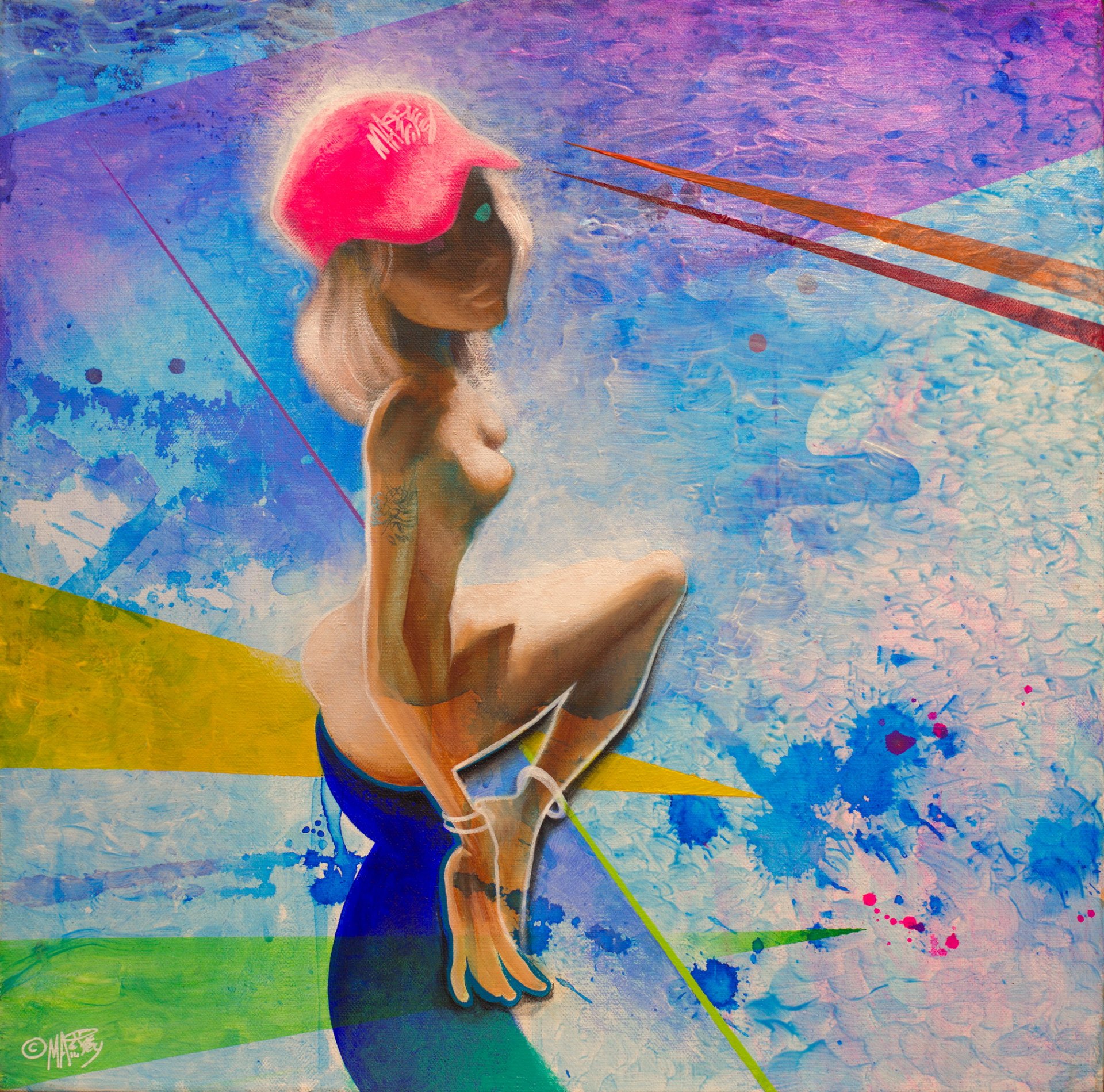 Michael Andrew Law — Bus-Stop Crouch in Neon Pink Cap Weather — Classical Crossover : Cute & Fine Art