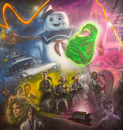 Michael Andrew Law — Ghostbusters, Slimer, Stay Puft Marshmallow Man and Ecto-1 — Exquisite Maximalism Pop | Maximalist Pop Art