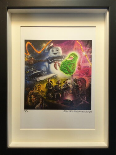 Michael Andrew Law — Ghostbusters, Slimer, Stay Puft Marshmallow Man and Ecto-1 Lithograph Number 11 — Unique Overpainted Wax-Pigment Lithographs ( Signed Art Edition )