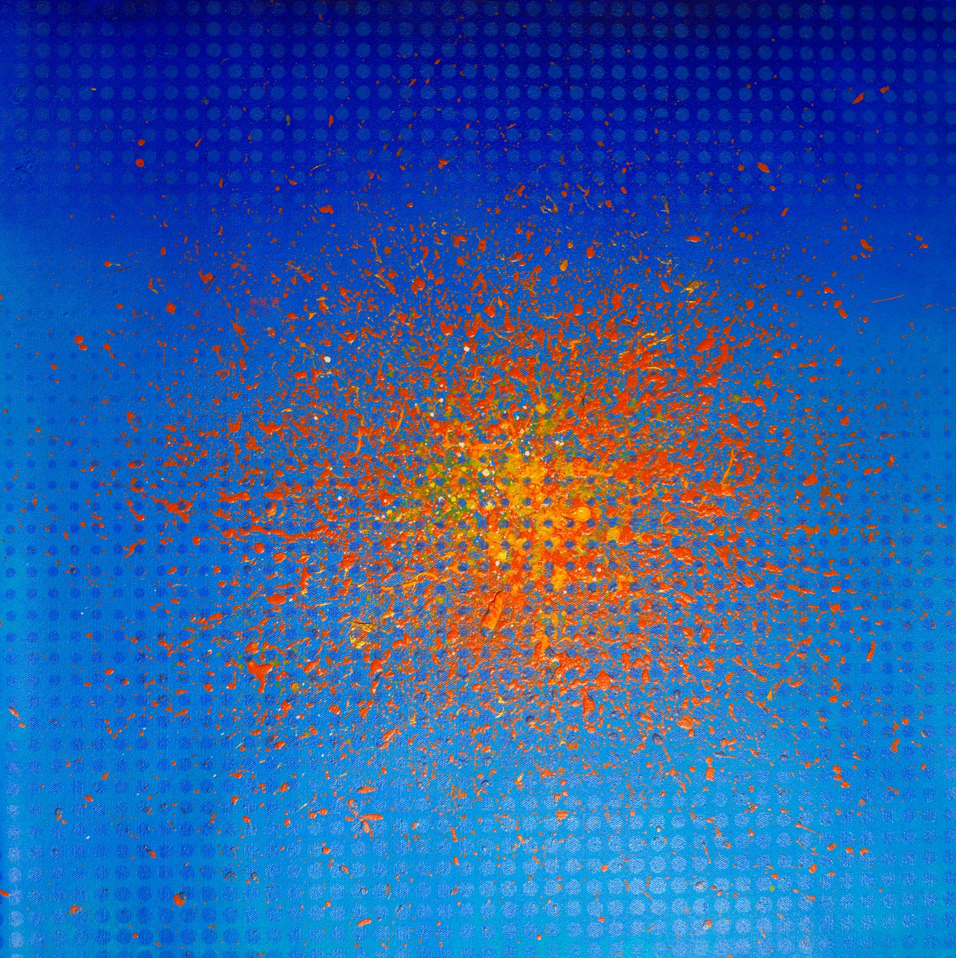 Michael Andrew Law — Yellow Fire on Blue Grid — Abstract Art