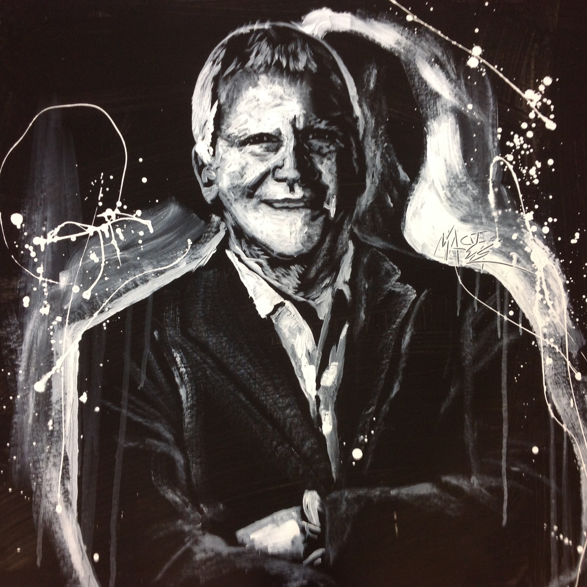 Michael Andrew Law — Portrait of Larry Gagosian — Monochrome Canvas Paintings