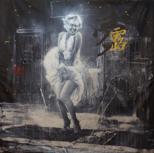 Michael Andrew Law — Marilyn Monroe at Boulevard Of Broken Dreams — Monochrome Canvas Paintings