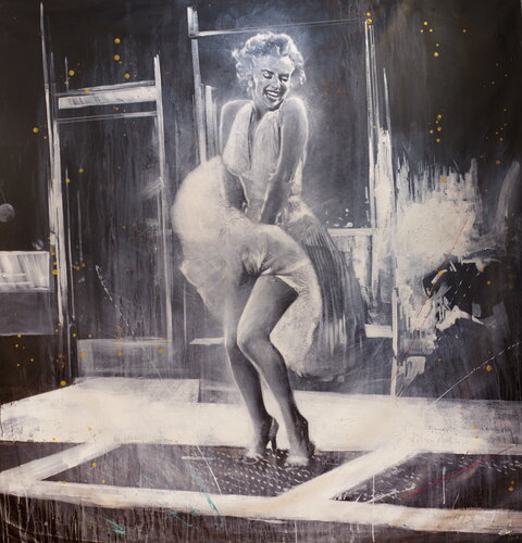 Michael Andrew Law — Marilyn Monroe at Boulevard Of Broken Dreams — Monochrome Canvas Paintings