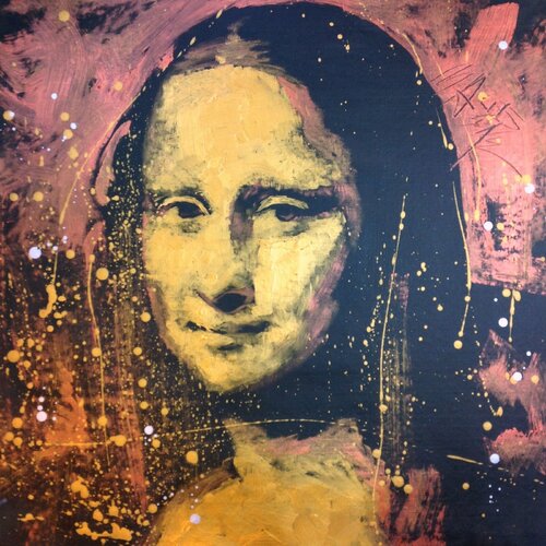 Michael Andrew Law — Mona Lisa Portrait Study in Gold, Copper and Silver — Monochrome Canvas Paintings