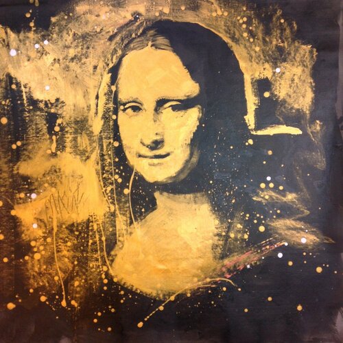 Michael Andrew Law — Mona Lisa Portrait Study in Gold, Copper and Silver — Monochrome Canvas Paintings