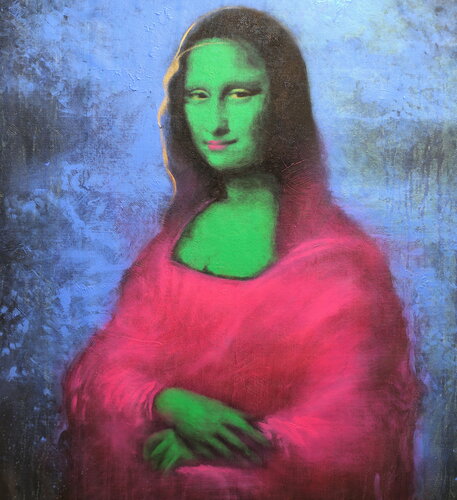 Michael Andrew Law — Mona Lisa Portrait Study in Gold, Copper and Silver — Monochrome Canvas Paintings