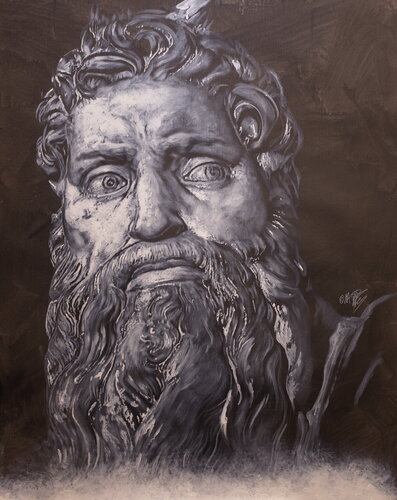 Michael Andrew Law — Mosè di Michelangelo (Portrait) — Monochrome Canvas Paintings