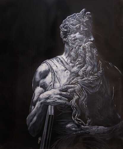 Michael Andrew Law — Mosè di Michelangelo (Portrait side profile) — Monochrome Canvas Paintings