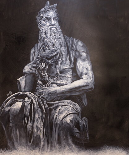 Michael Andrew Law — Mosè di Michelangelo — Monochrome Canvas Paintings