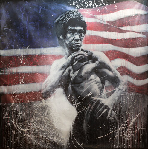 Michael Andrew Law — Red White and Bruce Lee (Altered version) — Monochrome Canvas Paintings