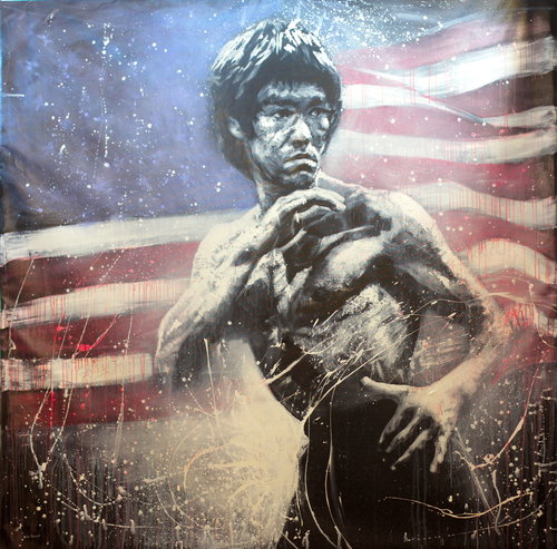 Michael Andrew Law — Red White and Bruce Lee II — Monochrome Canvas Paintings