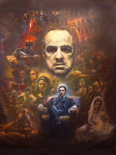 Michael Andrew Law — The Godfather - Marlon Brando, Al Pacino Original Large Art Painting — Exquisite Maximalism Pop | Maximalist Pop Art