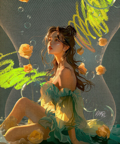 Michael Andrew Law — The Visionary Embrace of Celestial Tranquility and the Eternal Dance of Innocence Amidst the Blossoming Gardens of Eden — Digital Paintings Giclée Print on Canvas
