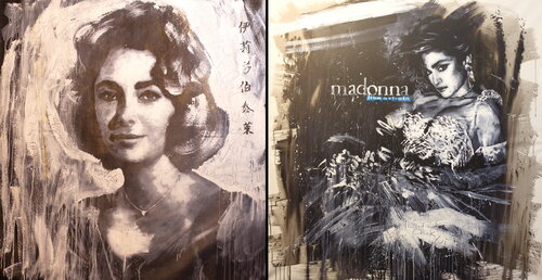 Michael Andrew Law — Two Artworks: Madonna and Elizabeth Taylor Bundles — Exquisite Maximalism Pop | Maximalist Pop Art