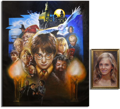 Michael Andrew Law — Two panels Harry Potter and the Sorcerer's Stone plus Emma Watson Original Painting — Exquisite Maximalism Pop | Maximalist Pop Art