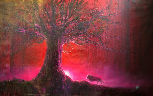 Michael Andrew Law — UNMOUNTED Untitled ( Red Evening and a Heart of a Lion ) — Landscape Paintings