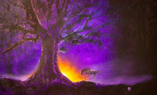 Michael Andrew Law — UNMOUNTED Untitled ( Violet Evening and a Horse ) — Landscape Paintings