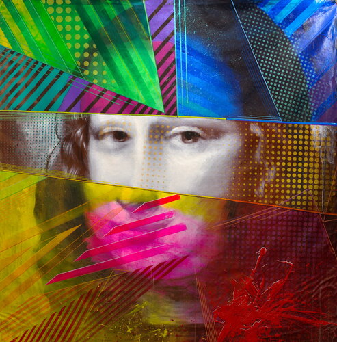 Michael Andrew Law — Unmounted ( Mona Lisa's smile - Modern Day Roy Lichtenstein) — Modern Day Roy Lichtenstein Ben Day Dots Paintings
