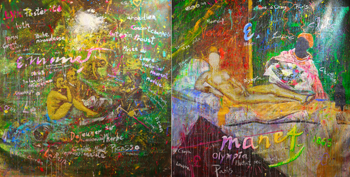 Michael Andrew Law — Unmounted Edouard Manet Diptych Bundle — Unmounted Canvas Art : What If Julian Schnabel goes Pop