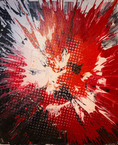 Michael Andrew Law — Unmounted Untitled Ben Day Dot Abstract (Cadmium Red, Cadmium Lemon, Chrome Yellow, Quinacridone Red, Scarlet Lake, Cobalt Turquoise, Fluorescent Chartreuse, Fluorescent Orange, Titanium White, Iridescent White) — Abstract Art