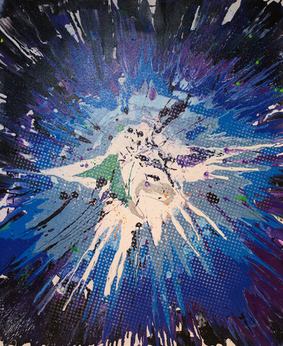 Michael Andrew Law — Unmounted Untitled Ben Day Dot Abstract (Ultramarine blue, Cobalt Turquoise, Violet, Cerulean Blue, Indigo, Prussian Blue, fluorescent yellow, shocking pink, green & Titanium White) — Abstract Art