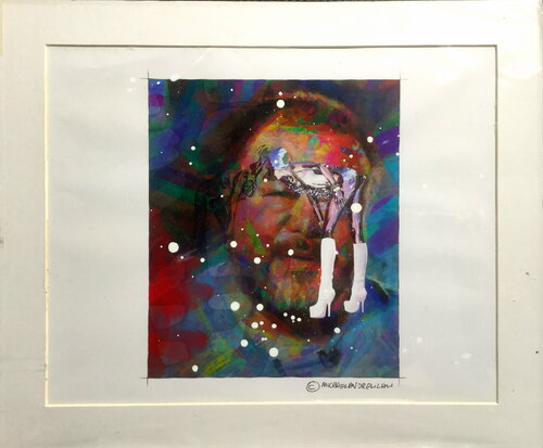 Michael Andrew Law — Untited ( Ai Wei Wei ) Over-Painted Xerox — Unique Overpainted Wax-Pigment Lithographs ( Signed Art Edition )