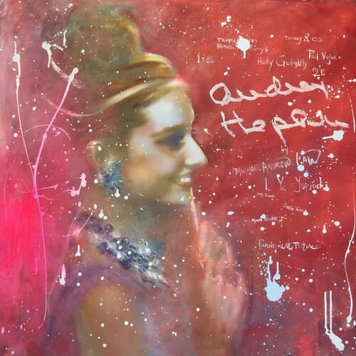 Michael Andrew Law — Untited ( Audrey Hepburn as Holly Golightly at Breakfast at Tiffany's ) — Colorful Canvas Paintings