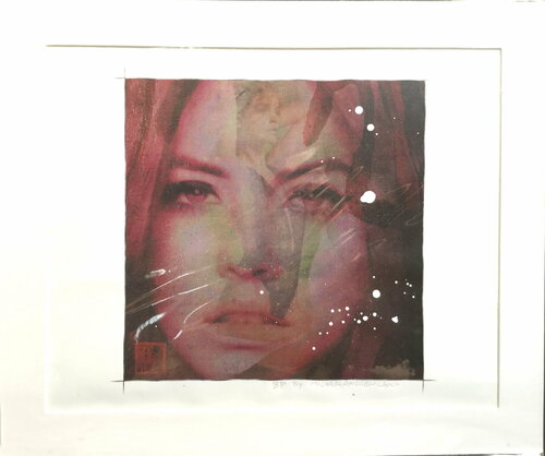 Michael Andrew Law — Untited ( Barbara Palvin ) Over-Painted Xerox — Unique Overpainted Wax-Pigment Lithographs ( Signed Art Edition )