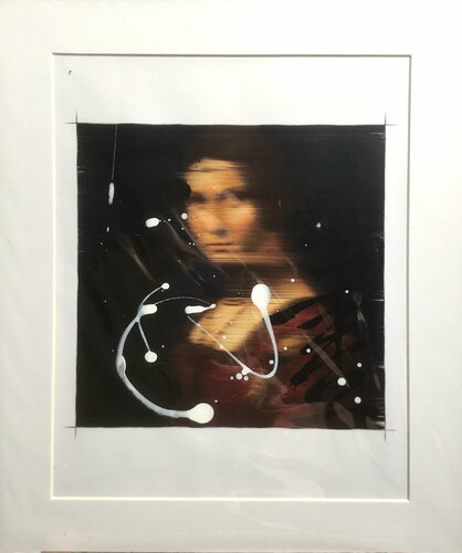 Michael Andrew Law — Untited ( Da Vinci's La belle ferronniere ) Over-Painted Xerox — Unique Overpainted Wax-Pigment Lithographs ( Signed Art Edition )