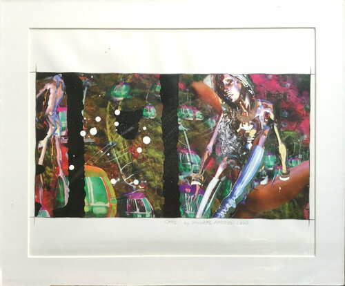 Michael Andrew Law — Untited ( Hong Kong ocean park cable car with Metal Me ) Over-Painted Xerox — Unique Overpainted Wax-Pigment Lithographs ( Signed Art Edition )
