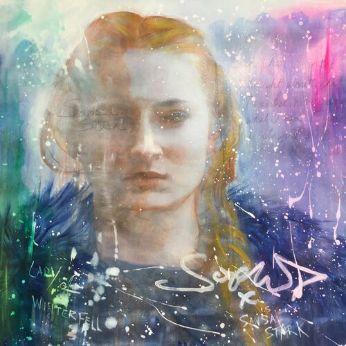 Michael Andrew Law — Untited ( Sophie Turner as Sansa Stark at Game of Thrones ) — Colorful Canvas Paintings