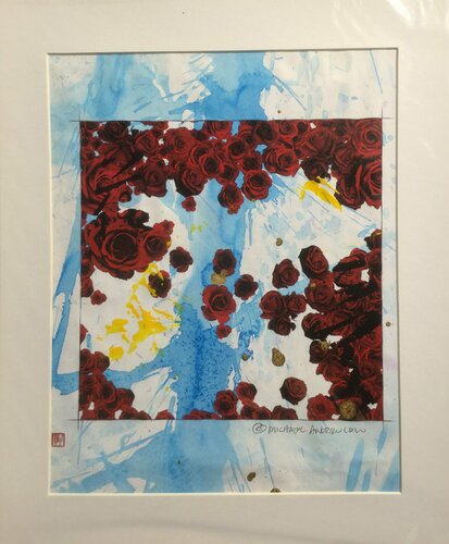 Michael Andrew Law — Untited (Love and flower) Over-Painted Xerox — Unique Overpainted Wax-Pigment Lithographs ( Signed Art Edition )