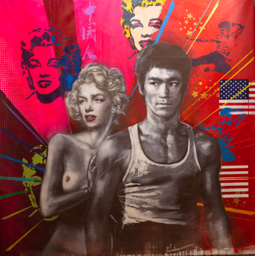 Michael Andrew Law — Untited (Marilyn monroe and Bruce Lee - Modern Day Roy Lichtenstein) — Exquisite Maximalism Pop | Maximalist Pop Art