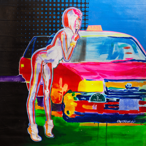 Michael Andrew Law — Untited (Metal Me Colorful Painting - Modern Day Roy Lichtenstein Ben Day Dots) — Monochrome Canvas Paintings