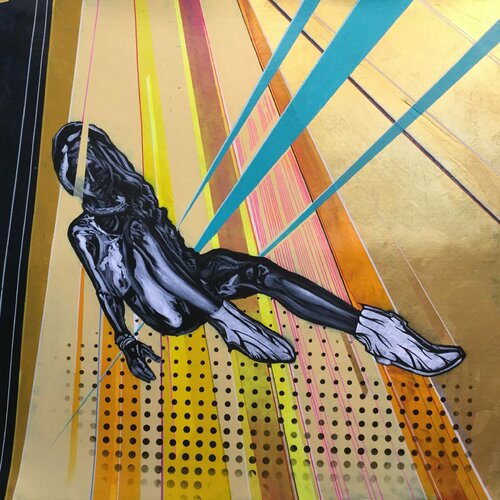 Michael Andrew Law — Untited (Metal Me - Modern Day Roy Lichtenstein - Modern Day Lichtenstein Ben Day dots) — Monochrome Canvas Paintings