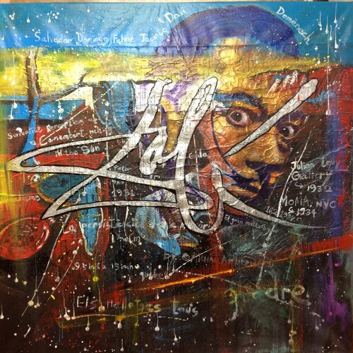 Michael Andrew Law — Untited Art History Glitter Painting (The Persistence of Memory by Salvador Dalí) — Sparkling Expressive : What If Julian Schnabel goes Pop with Old Masters Art