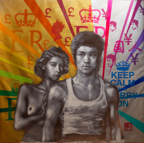 Michael Andrew Law — Untited Lover Painting (Elizabeth and Bruce Lee) — Exquisite Maximalism Pop | Maximalist Pop Art