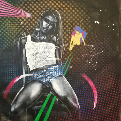 Michael Andrew Law — Untitled ( A Dancer in Denim Blue Jeans with Modern Day Lichtenstein Ben Day Dots ) — Monochrome Canvas Paintings
