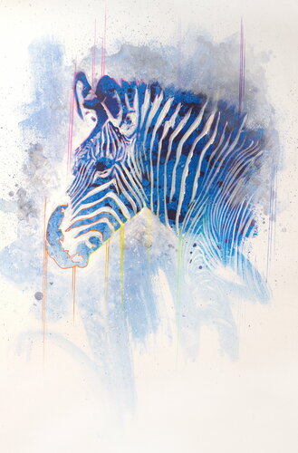Michael Andrew Law — Untitled ( Andy Warhol's Grévy’s Zebra - Blue ) — Monochrome Canvas Paintings