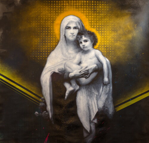 Michael Andrew Law — Untitled ( Bouguereau : La Madone aux Roses : The Madonna of the Roses ) — Monochrome Canvas Paintings