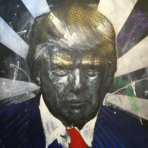 Michael Andrew Law — Untitled ( Donald John Trump with Modern Day Lichtenstein Ben Day Dots ) — Monochrome Canvas Paintings