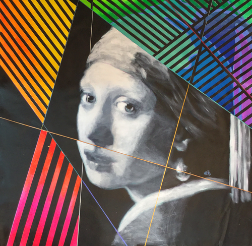 Michael Andrew Law — Untitled ( Girl with A Pearl Earring Colourful - Modern Day Roy Lichtenstein) — Colorful Canvas Paintings