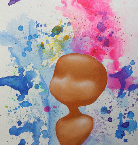Michael Andrew Law — Untitled ( Her His or Their Torso. Trunk. Ribs. Chest with Pink, Gold splash in Blue Liquid ) — Classical Crossover : Cute & Fine Art