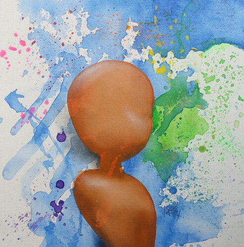 Michael Andrew Law — Untitled ( Her His or Their Torso. Trunk. Ribs. Chest with Pink, Gold splash in Blue Liquid ) — Classical Crossover : Cute & Fine Art
